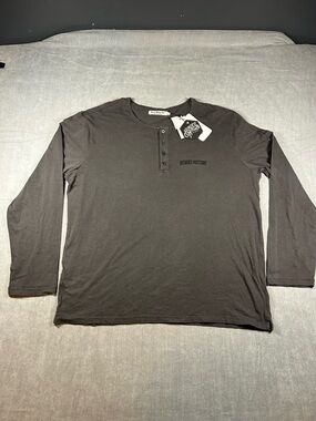 Heroes Motors Men's Long-Sleeve Size XL Henley Shirt - Charcoal